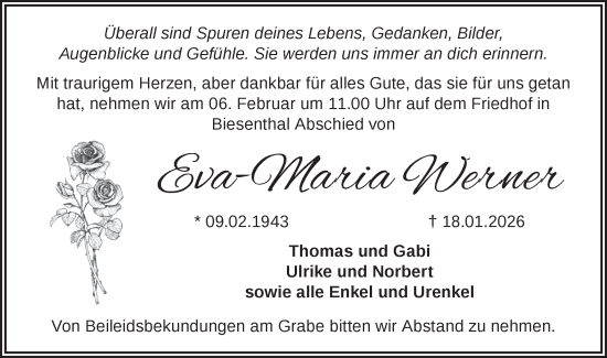 Traueranzeige von Eva-Maria Werner von Märkische Oderzeitung