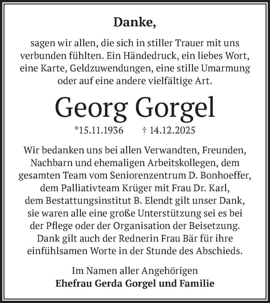  Traueranzeige für Georg Gorgel vom 24.01.2026 aus Blickpunkt Ludwigsfelde/Zossen