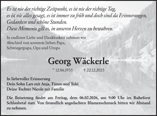 Traueranzeige von Georg Wäckerle von Märkische Oderzeitung