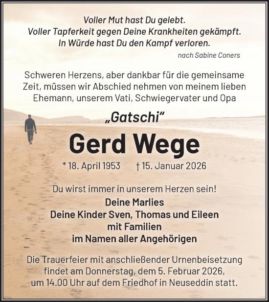 Traueranzeige von Gerd Wege von Blickpunkt Potsdam/Werder