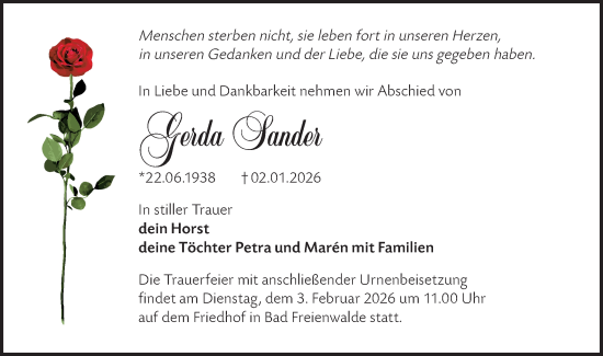 Traueranzeige von Gerda Sander von MO Oderld.-Echo
