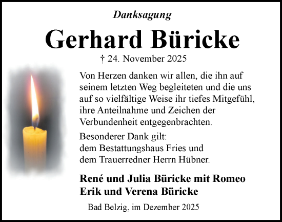 Traueranzeige von Gerhard Büricke von Märkische Oderzeitung
