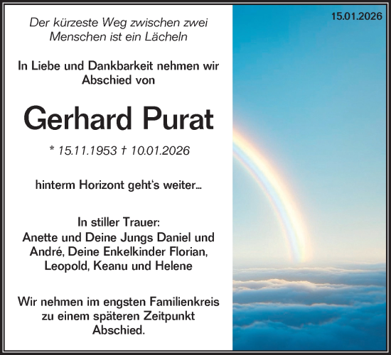 Traueranzeige von Gerhard Purat von Märkische Oderzeitung