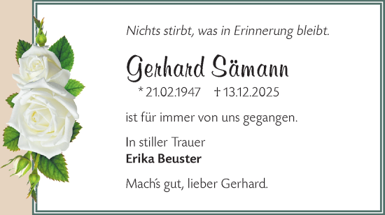 Traueranzeige von Gerhard Sämann von Märkische Oderzeitung
