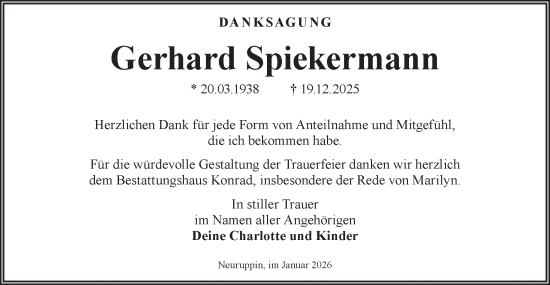 Traueranzeige von Gerhard Spiekermann von Märkische Oderzeitung