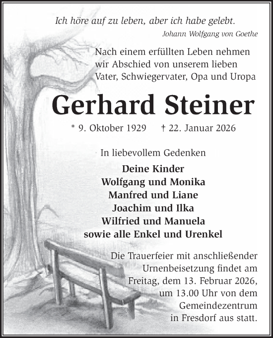 Traueranzeige von Gerhard Steiner von Blickpunkt Potsdam/Werder