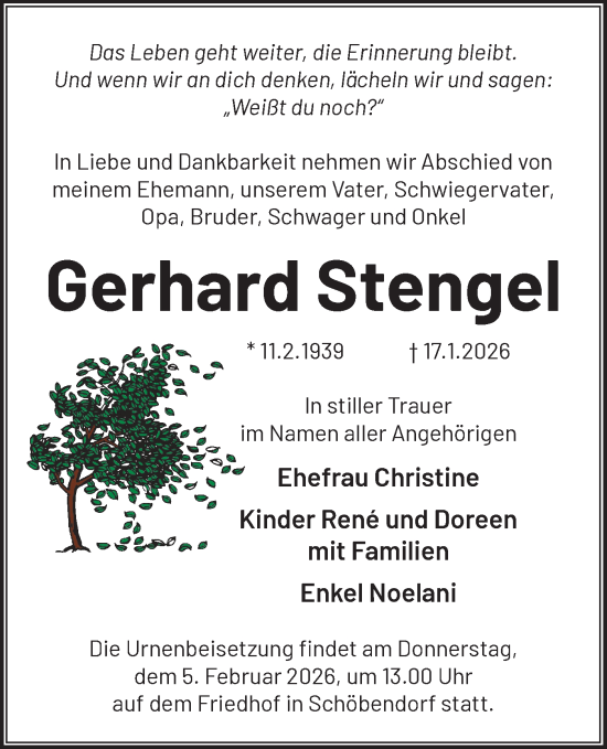 Traueranzeige von Gerhard Stengel von Blickpunkt Ludwigsfelde/Zossen