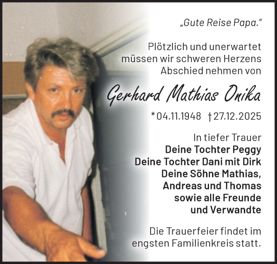 Traueranzeige von Gerhard Mathias Onika von Märkische Oderzeitung