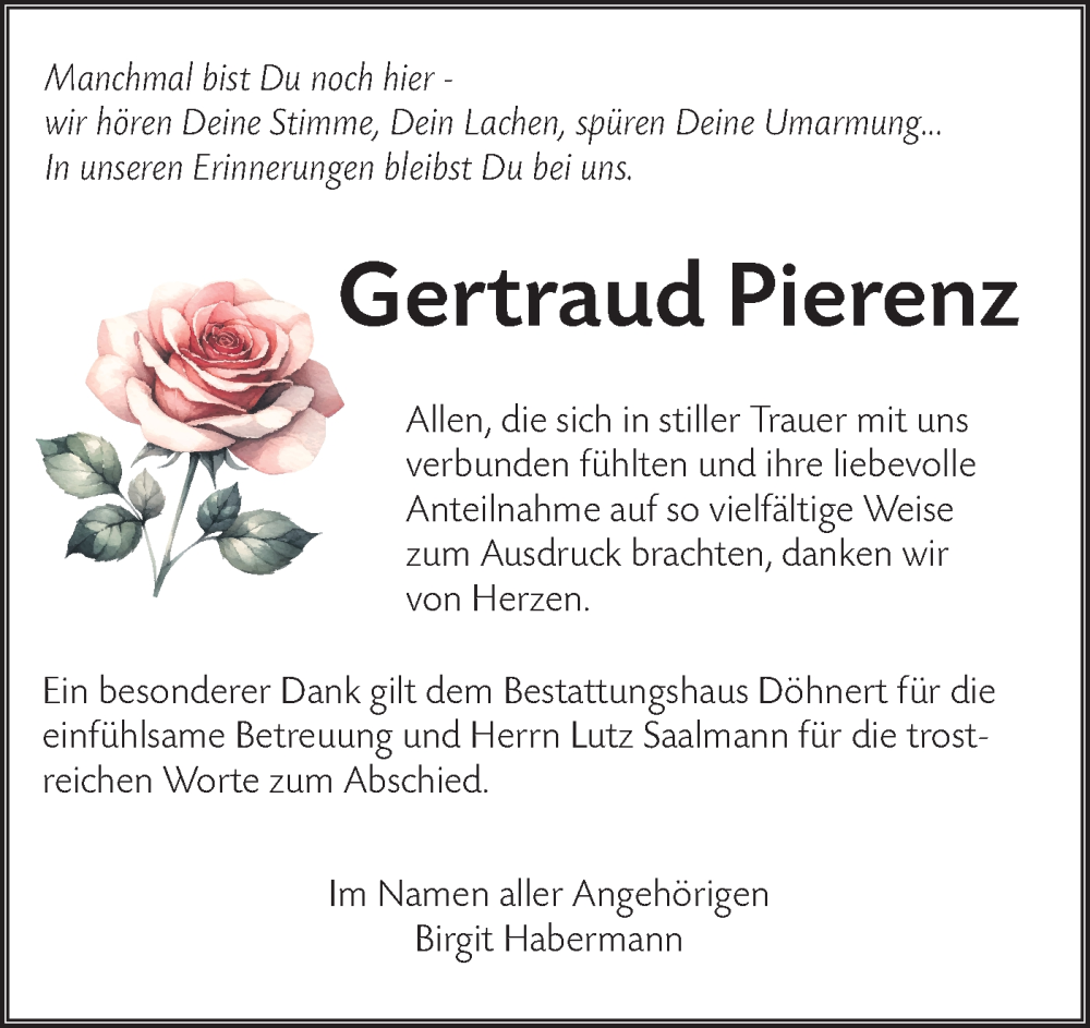  Traueranzeige für Gertraud Pierenz vom 30.01.2026 aus Märkische Oderzeitung