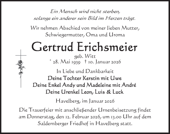 Traueranzeige von Gertrud Erichsmeier von Märkische Oderzeitung