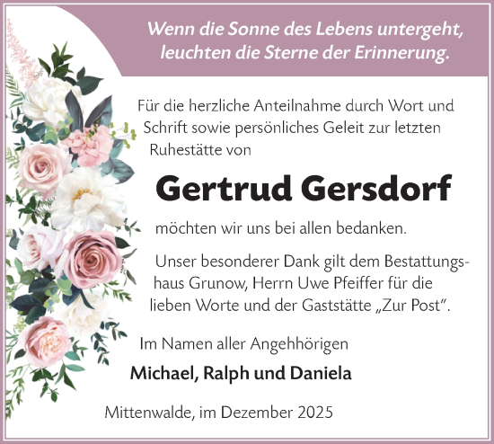 Traueranzeige von Gertrud Gersdorf von Blickpunkt Königs Wusterhausen