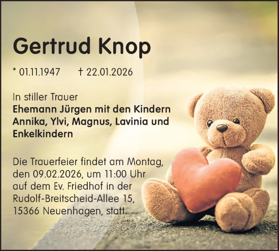 Traueranzeige von Gertrud Knop von Märkische Oderzeitung