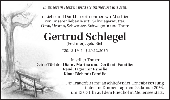 Traueranzeige von Gertrud Schlegel von Blickpunkt Ludwigsfelde/Zossen