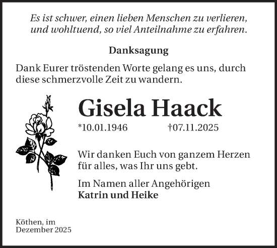 Traueranzeige von Gisela Haack von Blickpunkt Königs Wusterhausen