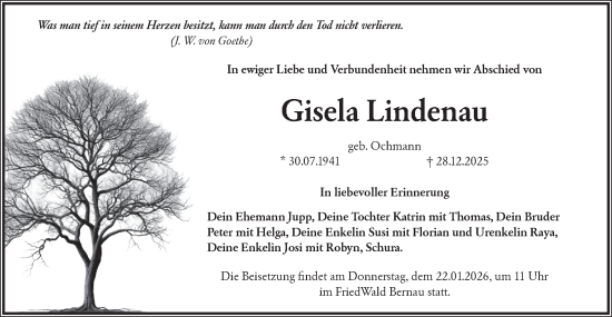 Traueranzeige von Gisela Lindenau von Märkische Oderzeitung