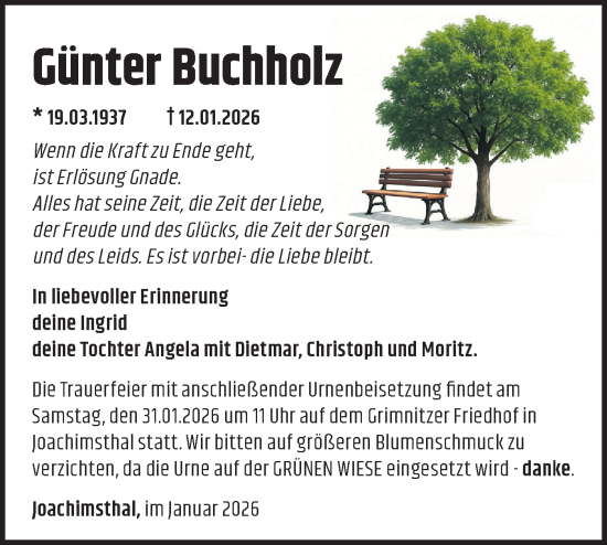 Traueranzeige von Günter Buchholz von Märkische Oderzeitung