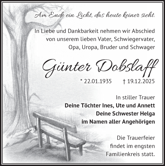 Traueranzeige von Günter Dobslaff von Blickpunkt Jüterbog/Luckenwalde