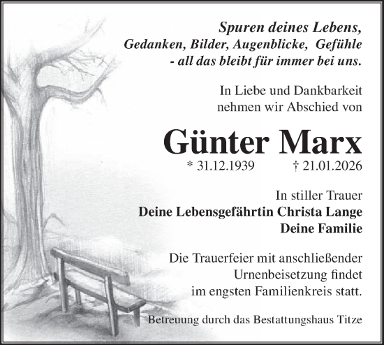 Traueranzeige von Günter Marx von Märkische Oderzeitung