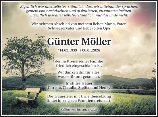 Traueranzeige von Günter Möller von Blickpunkt Ludwigsfelde/Zossen