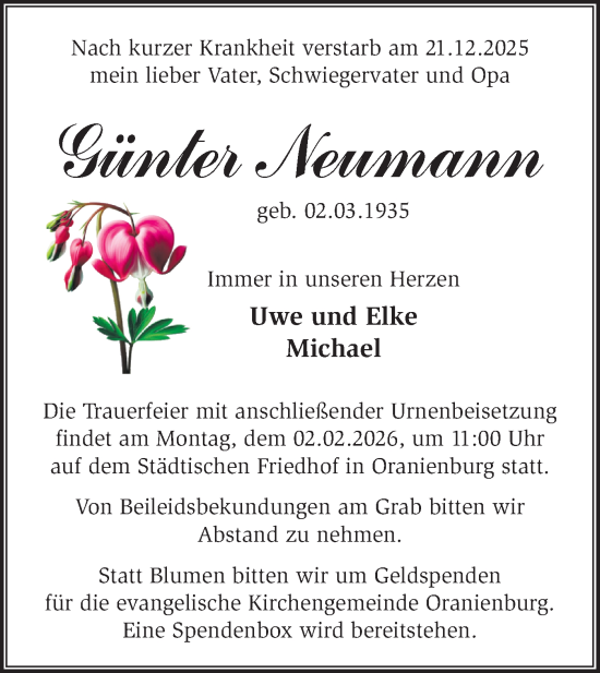 Traueranzeige von Günter Neumann von Märkische Oderzeitung