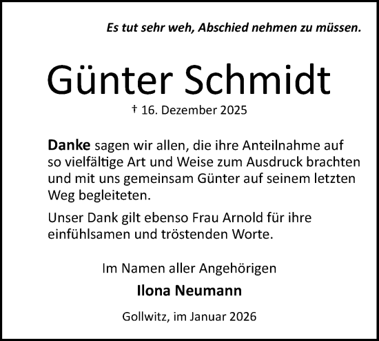 Traueranzeige von Günter Schmidt von Märkische Oderzeitung