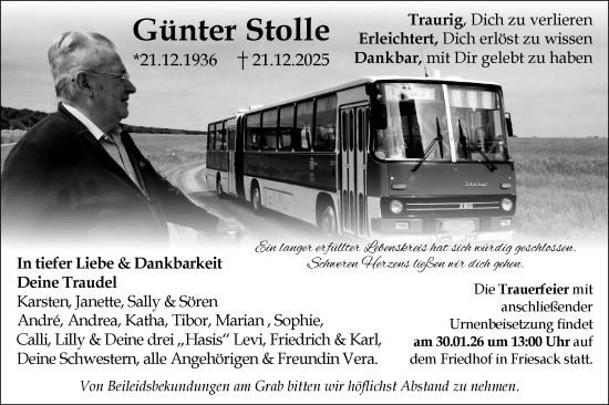 Traueranzeige von Günter Stolle von Märkische Oderzeitung