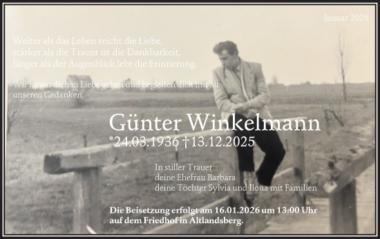 Traueranzeige von Günter Winkelmann von Märkische Oderzeitung