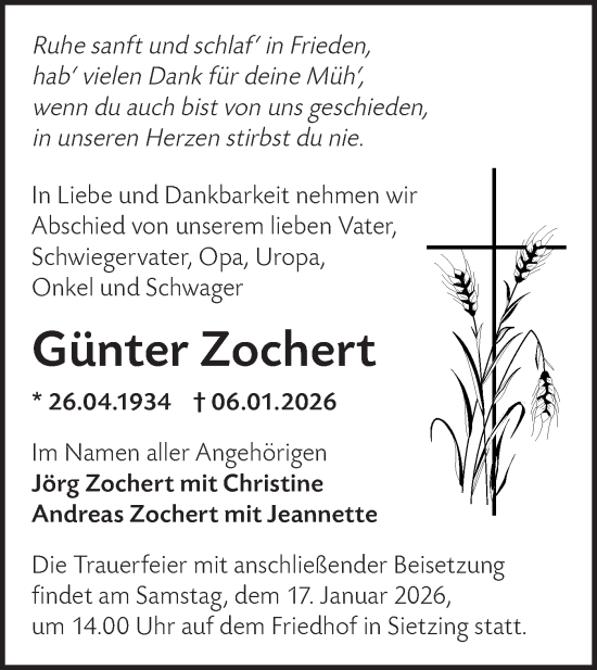 Traueranzeige von Günter Zochert von MO Oderld.-Echo
