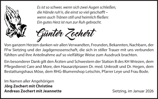Traueranzeige von Günter Zochert von MO Oderld.-Echo