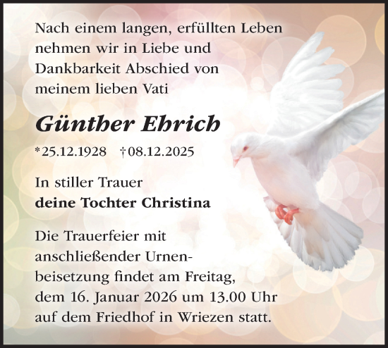 Traueranzeige von Günther Ehrich von MO Oderld.-Echo