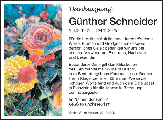 Traueranzeige von Günther Schneider von Blickpunkt Königs Wusterhausen
