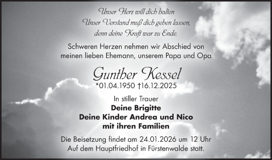 Traueranzeige von Gunther Kessel von Märkische Oderzeitung