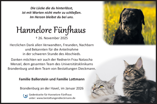 Traueranzeige von Hannelore Fünfhaus von Märkische Oderzeitung