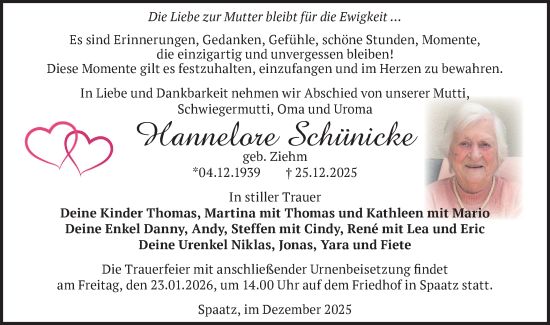 Traueranzeige von Hannelore Schünicke von Märkische Oderzeitung
