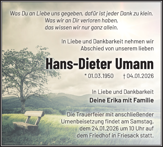 Traueranzeige von Hans-Dieter Umann von Märkische Oderzeitung