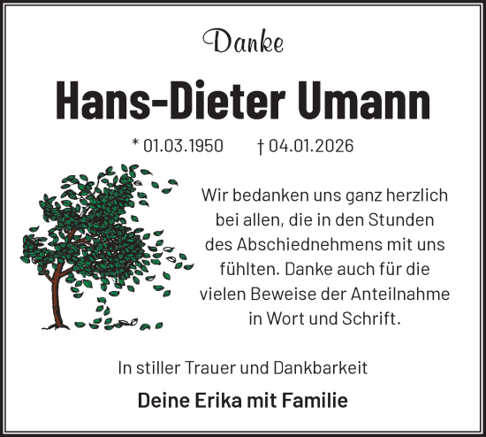 Traueranzeige von Hans-Dieter Umann von Märkische Oderzeitung