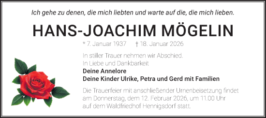 Traueranzeige von Hans-Joachim Mögelin von Märkische Oderzeitung