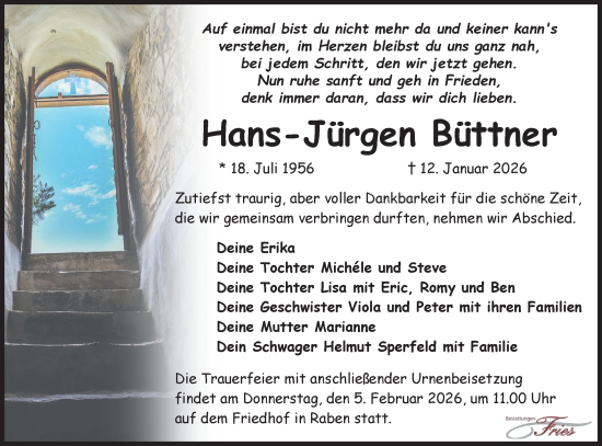 Traueranzeige von Hans-Jürgen Büttner von Märkische Oderzeitung