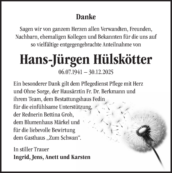 Traueranzeige von Hans-Jürgen Hülskötter von Märkische Oderzeitung