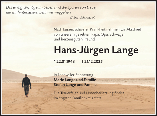 Traueranzeige von Hans-Jürgen Lange von Blickpunkt Jüterbog/Luckenwalde