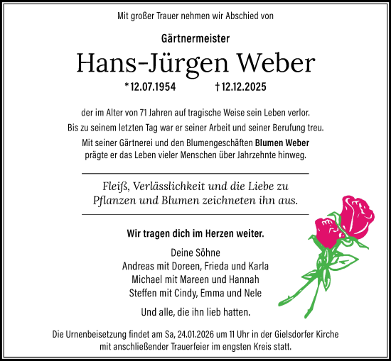 Traueranzeige von Hans-Jürgen Weber von Märkische Oderzeitung