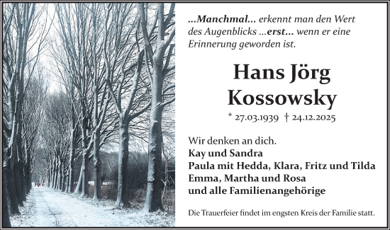 Traueranzeige von Hans Jörg Kossowsky von Märkische Oderzeitung