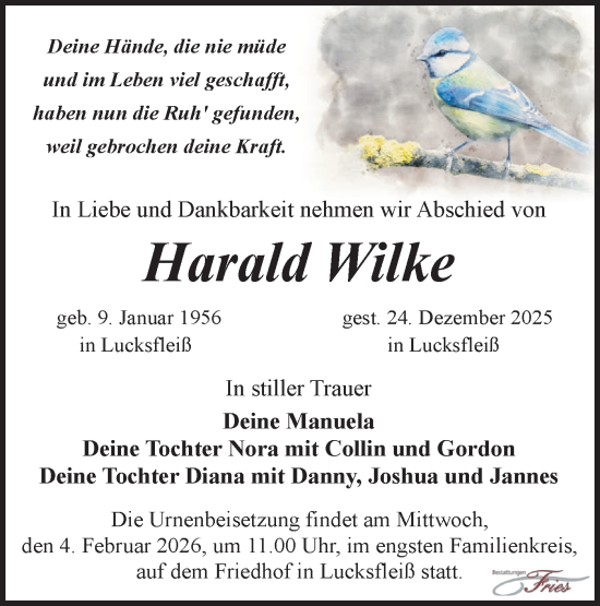 Traueranzeige von Harald Wilke von Märkische Oderzeitung
