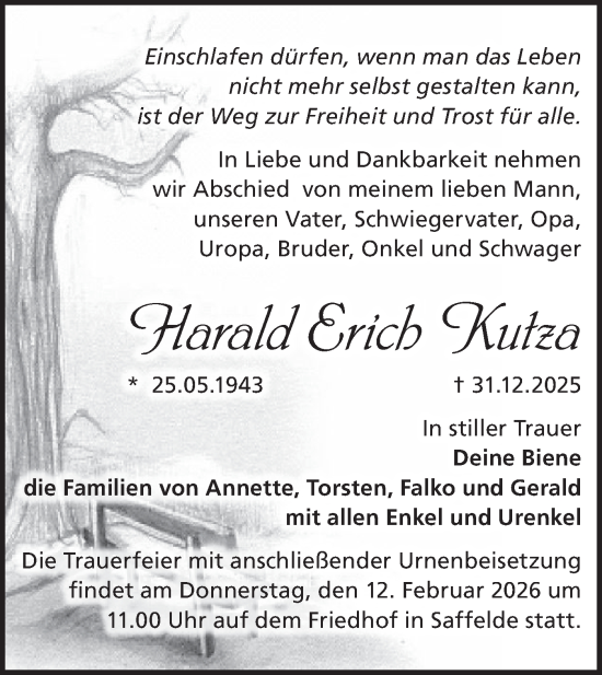 Traueranzeige von Harald Erich Kutza von Märkische Oderzeitung