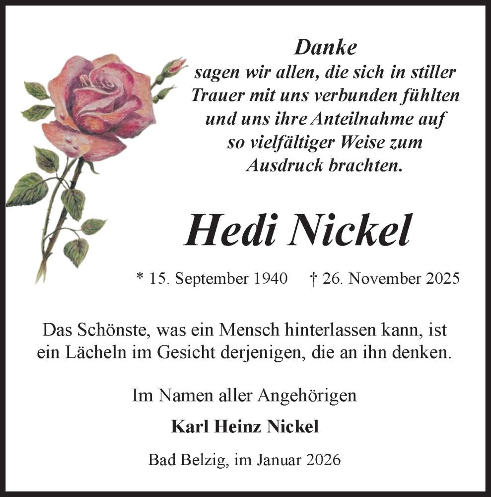  Traueranzeige für Hedi Nickel vom 17.01.2026 aus Märkische Oderzeitung