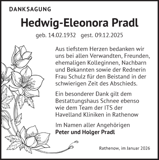 Traueranzeige von Hedwig-Eleonora Pradl von Märkische Oderzeitung