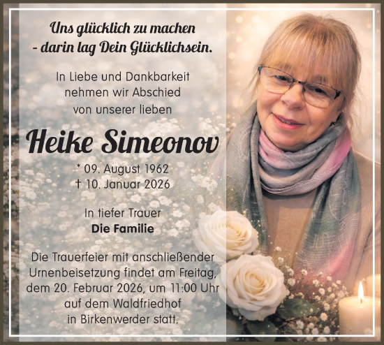 Traueranzeige von Heike Simeonov von Märkische Oderzeitung