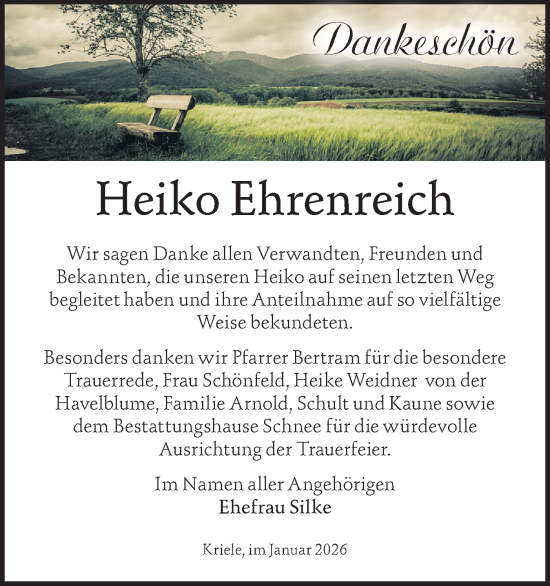 Traueranzeige von Heiko Ehrenreich von Märkische Oderzeitung