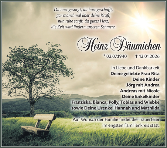 Traueranzeige von Heinz Däumichen von Blickpunkt Jüterbog/Luckenwalde