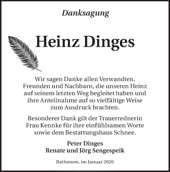 Traueranzeige von Heinz Dinges von Märkische Oderzeitung